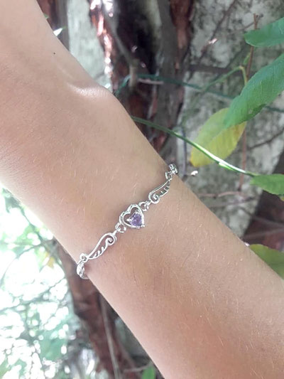 Bracelet pour femme en argent 925 coeur violet améthyste pour femme