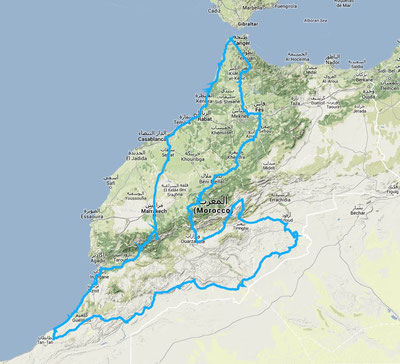 Unsere Route in Marokko Fahrtrichtung gegen den Uhrzeigersinn ( Quelle: Google Maps )