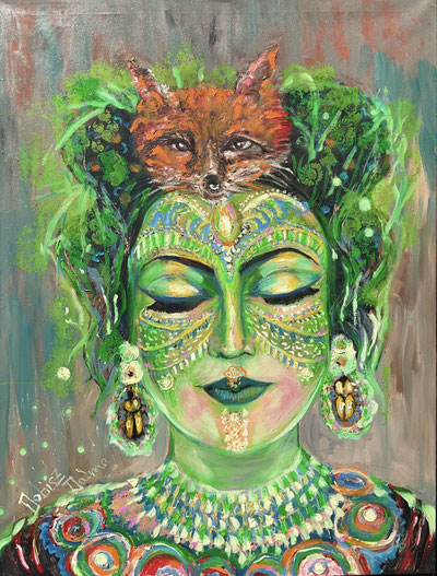  Description  Immerse yourself in the profound strength of "Perfect Harmony in Inner Vision," an original oil painting on canvas. This striking piece, rendered in bold strokes, captures the essence of feminine intuition and the boundless power of the spir
