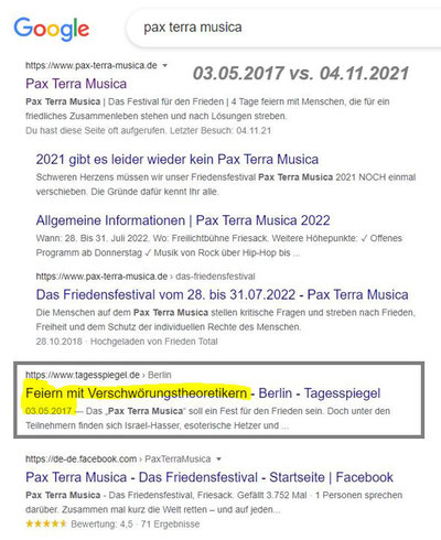 03.05.2017 bis heute: Pax Terra Musica und der umstrittene Tagesspiegel