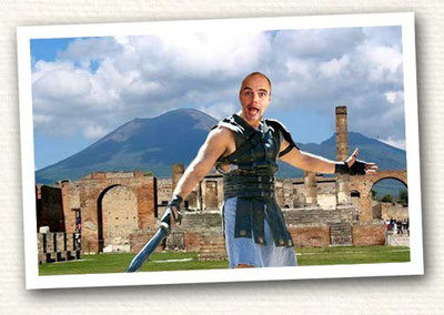 Steve as gladiator in Pompeii ruins