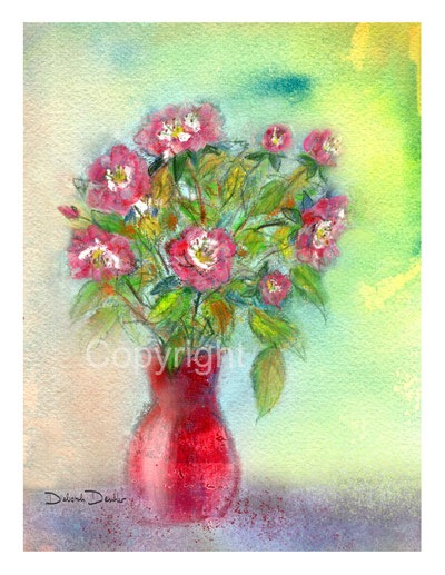 christliche Karten, kleine Rösli in roter Vase 