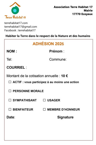 Bulletin d'adhésion 2026 à télécharger