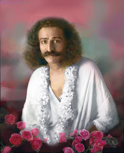 Colourized photo of Meher Baba by Frank Bloise