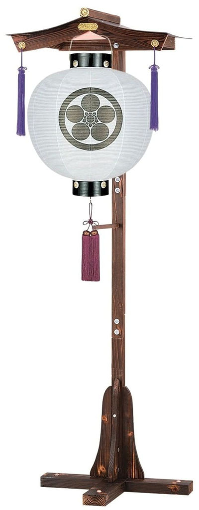 盆提灯 門提灯 丸 ビニロン無地 尺三丸 13号 電池式LED/焼杉 門提灯台(大)セット(8324-GJ-013AC/Z005)