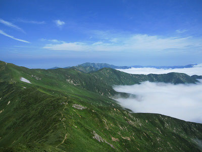 朝日連峰登山道上倉山からの大朝日岳