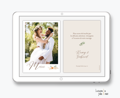 carte de remerciements mariage numérique-electronique-digital--pampa-chardon-champêtre -bohème-fleurs-roses-avec photo