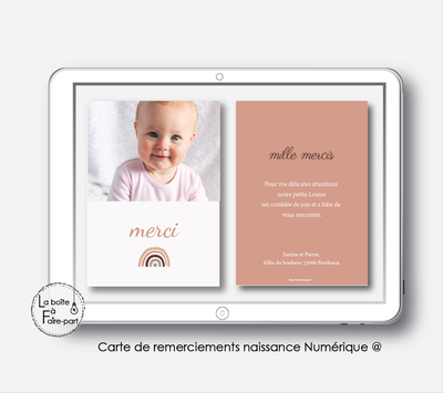 carte de remerciements naissance fille numérique-électronique-pdf-petit arc en ciel-électronique-pdf-à imprimer soi-même