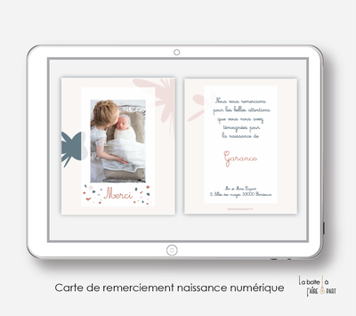 carte de remerciements naissance fille numérique-électronique-pdf-ananas motif fleuris-électronique-pdf-à imprimer soi-même-motifs abstrait et Terrazzo