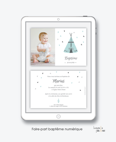 faire-part bapteme garçon numérique-électronique-pdf-Tipi-à imprimer soi-même-à envoyer par mms ou sms-réseaux sociaux