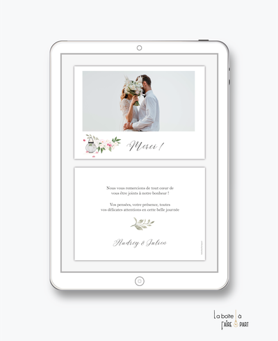 carte de remerciements mariage numérique-electronique-digital-pampa-chardon-rose-fleurs-gypsophyle-avec photo