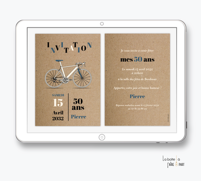 Invitation anniversaire homme numérique-Invitation électronique-Invitation digitale-Invitation connecté-Invitation anniversaire à envoyer par mms-par mail-réseaux sociaux-whatsapp-facebook-velo-kraft-vtt-velo course