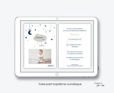 faire-part baptême garçon numérique-électronique-pdf-nuage lune-etoile-à imprimer soi-même-à envoyer par les réseaux sociaux-sms-mms