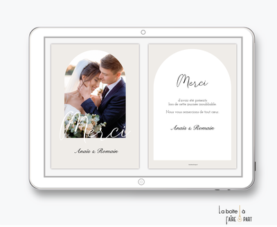 carte de remerciements mariage numérique-electronique-digital-couleur nude-minimaliste-arche-simple