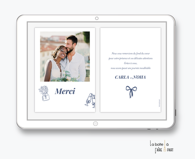 carte de remerciements mariage numérique-electronique-digital-pictogrammes-vase-flute-bouteille-coeur
