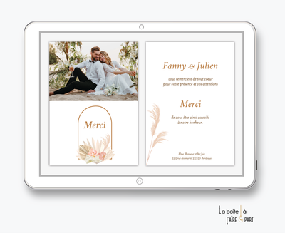 carte de remerciements mariage numérique-electronique-digital--pampa-chardon-champêtre -bohème-fleurs séchées-avec photo