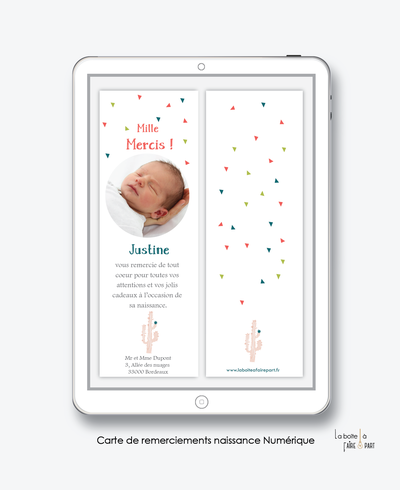  carte de remerciements naissance fille numérique-cactus-carte de remerciement électronique -pdf imprimable-pdf numérique-faire part connecté-    -à imprimer soi-même-carte de remerciement naissance à envoyer par mail