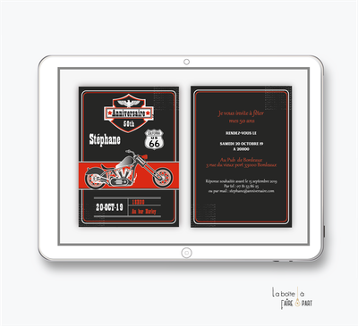 Invitation anniversaire homme numérique-Invitation électronique-Invitation numérique-imprimable-pdf numérique-Invitation connecté-Invitation anniversaire à envoyer par mms-par mail-réseaux sociaux-whatsapp-facebook-moto-Harley davidson