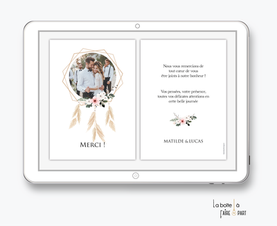 carte de remerciements mariage numérique-electronique-digital-romantique-chic-avec photo-fleurs-attrape reves