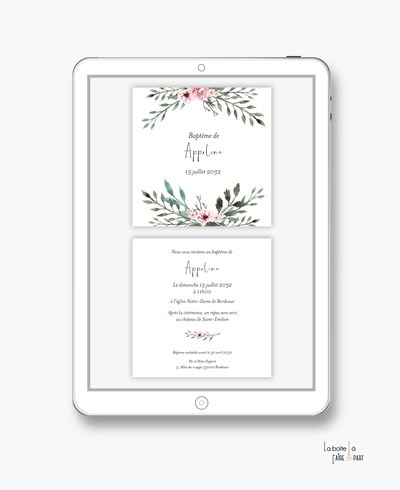 faire-part baptême fille numérique-faire-part baptême digital-électronique-pdf-à imprimer-petite fille-bouquet de fleurs-fleurs des champs-religieux-format marque page-reseaux sociaux-mms-whatsapp-Messenger- fleur-végétal-