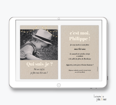 Invitation anniversaire homme numérique-Invitation électronique-Invitation digitale-Invitation connecté-Invitation anniversaire à envoyer par mms-par mail-réseaux sociaux-whatsapp-facebook- avant et maintenant- hier ajourd'hui- Qui suis-je