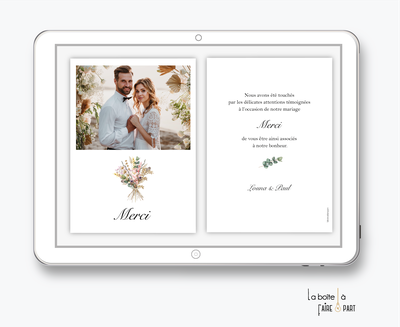carte de remerciements mariage numérique-electronique-digital-bouquet de fleurs séchées-blé-Lagurus-pavot et chardon