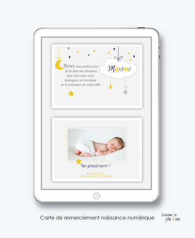  carte de remerciements naissance garçon numérique- -carte de remerciement électronique -pdf imprimable-pdf numérique-faire part connecté-nuage blanc-à imprimer soi-même-carte de remerciement naissance à envoyer par mail