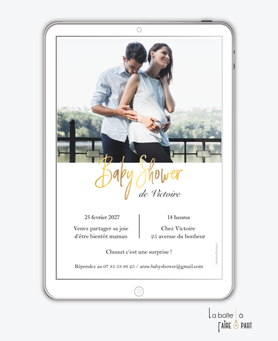 Invitation baby shower numérique-invitation baby shower digital -baby shower numérique-pdf numérique-baby shower connecté-baby shopwer à imprimer -invitation baby shower à envoyer par sms-mms-par mail-réseaux sociaux-whatsapp-facebook-photo-or