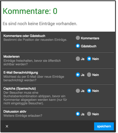 Bild: Funktionen der Kommentare und des Gästebuchs