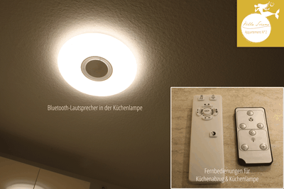 Villa Sirene Binz, Wohnung Nr. 2: in der dimmbaren Küchenlampe ist ein Bluetooth-Lautsprecher integriert