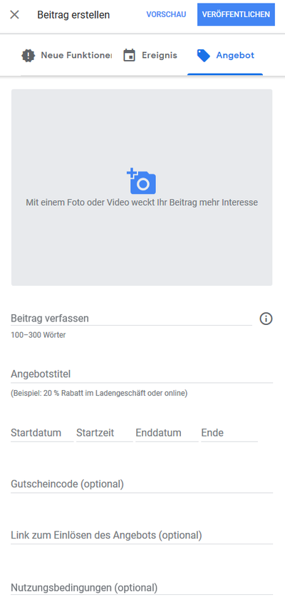 Angebot in Google MyBusiness in einem Beitrag bewerben