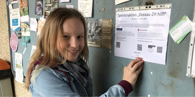 Macht mit Plakaten auf ihre Spendenaktion aufmerksam. Bild: zvg