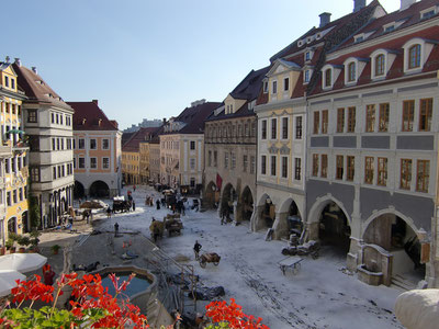 Der Untermarkt bei den Dreharbeiten zum Film "Goethe!" © Stadt Görlitz