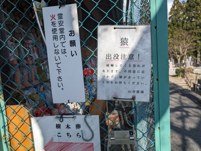 道中いたるところにある「猿注意」の掲示板