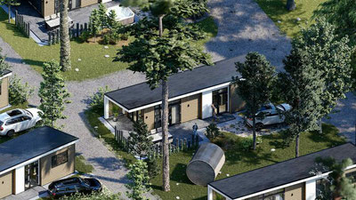 Te koop vakantiehuis voor 4 personen op de Veluwe met eigen grond, inboedel en sauna in Ede
