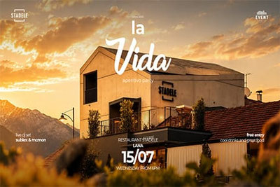 La Vida Aperitivo Party al Ristorante Stadele di Lana: serata estiva in giardino con DJ dal vivo, burger, fritto misto, drink e un'atmosfera coinvolgente.