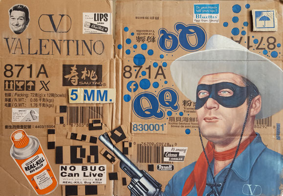 Gemälde 883,NO BUG , Acryl auf Verpackungskarton,2025, 45 x 65 cm