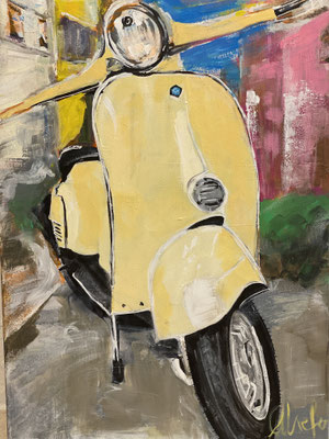 Gelbe Vespa Acryl auf LW 50x70 cm