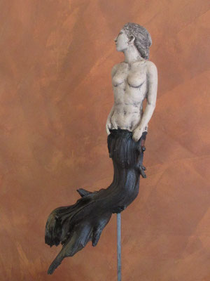 Mermaid, Keramik-Holz, ca. 40 cm