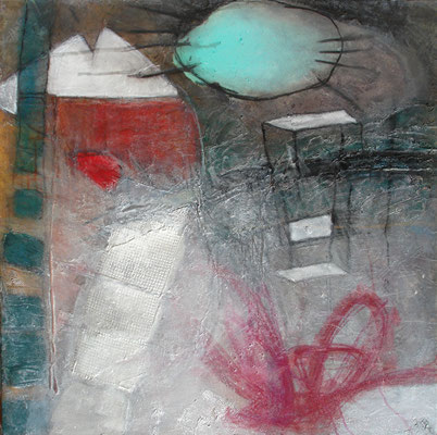 Fisch auf der Leiter,Acryl auf Lwd 80 x 80 ,2006