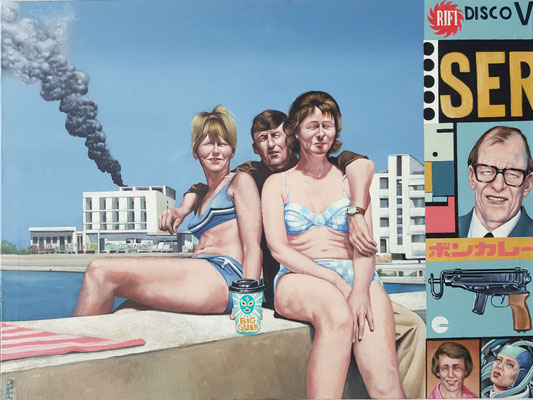 Gemälde 717, BADEURLAUB  Acryl auf Leinwand   ,2022, 90  x 120 cm