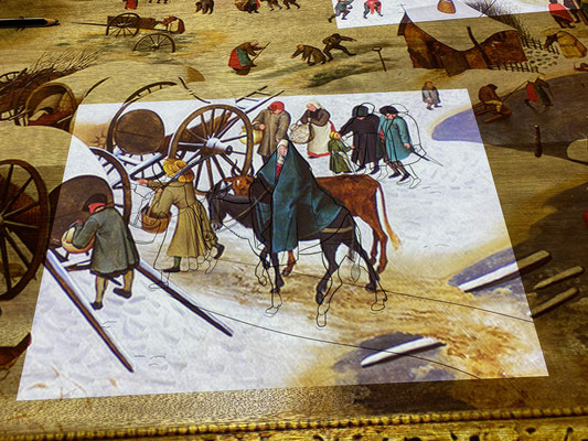 ThP 221217 Bonnefanten Museum - Op de lichtbak: detail van de Volkstelling te Bethlehem, door Pieter Breughel de Oude (1566),