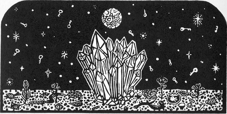 水晶の夜　×mm 　Linocut　2016