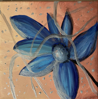 Blaue Blume, abstrakt, Acryl auf Leinwand, 30x30 cm