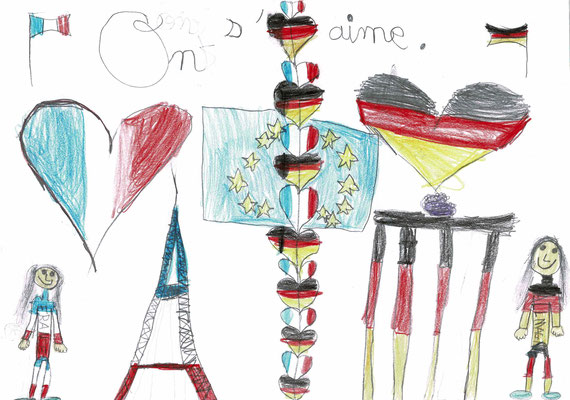 1er prix CE1 - Bravo Jade pour ton dessin qui résume parfaitement l'amitié franco-allemande ! (Maîche - 25)