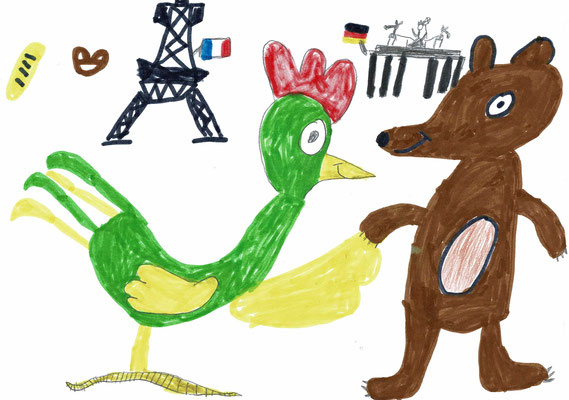 3ème prix ex aequo - Bravo Manolo pour ton œuvre qui met en scène le coq français et l'ours de Berlin ! (Avanne-Aveney - 25)