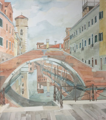 Ponte Nuovo u. Arsenale, Otto Eberhardt, 1995, Aquarell, Papier, 53x60cm, ID1539