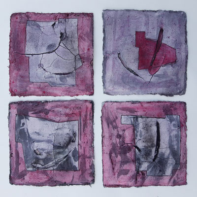 Serie 6 - Short stories - auf Bütten je 15x15cm, 2021 verk.)