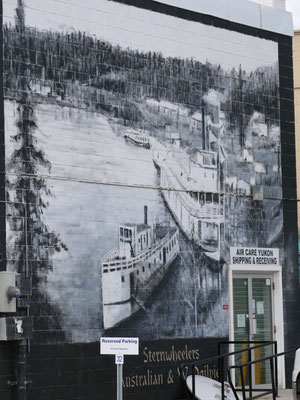 Wandgemälde von der Schifffahrt auf dem Yukon River