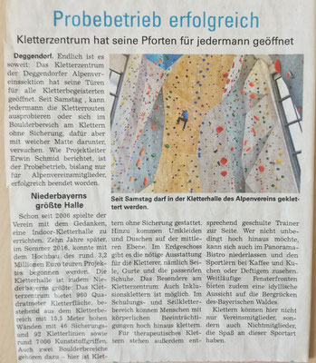 ES-Vertikal Kletterzentrum Deggendorf Zeitungsartikel Quelle: IDOWA.de